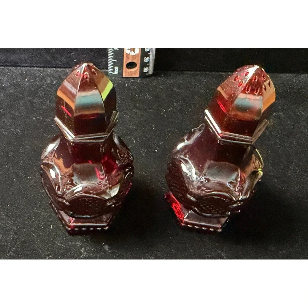 Avon Cape Cod Ruby Red Glass Salt and Pepper Shakers Set Vintage 1876 Pattern